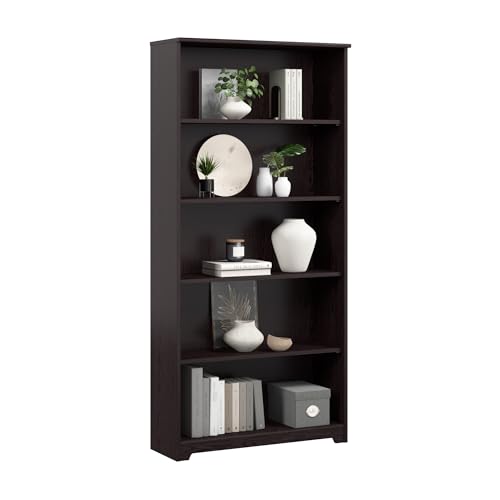 Tall 5 Shelf Bookcase, Large Open Bookshelf, Sturdy Display Cabinet for Living Room or Home Office, Cabot Collection, Espresso Oak