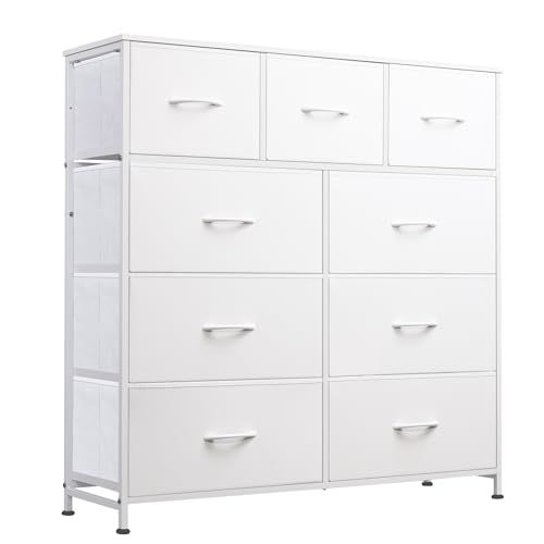 Tall Dresser for Bedroom, 9 Drawer Chest of Drawers, White, view 2