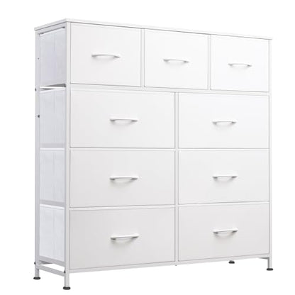 Tall Dresser for Bedroom, 9 Drawer Chest of Drawers, White, view 2