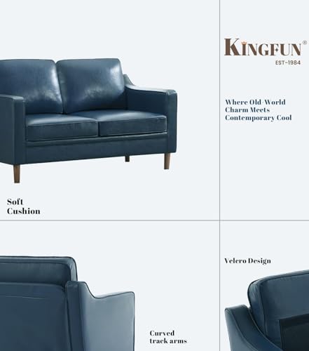 60" Faux Leather Sofa, Loveseat Couch, Mid Century Modern Love Seat Couches with Solid Wood Frame for Living Room Bedroom