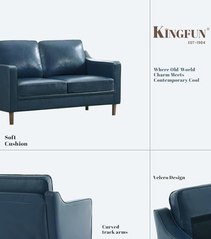 60" Faux Leather Sofa, Loveseat Couch, Mid Century Modern Love Seat Couches with Solid Wood Frame for Living Room Bedroom
