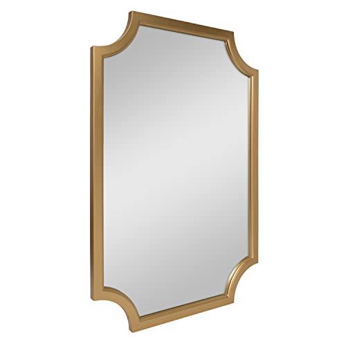 Hogan Wood Framed Wall Accent Mirror with Scalloped Corners, 24x36 Inches, Gold