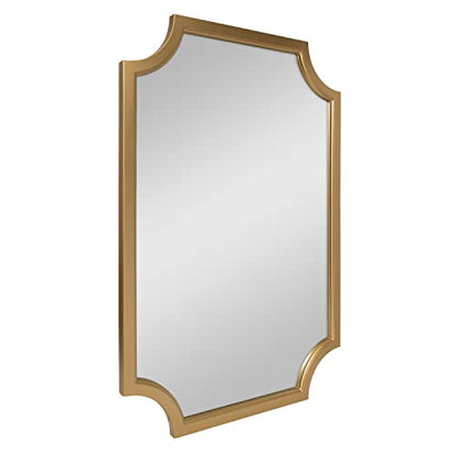 Hogan Wood Framed Wall Accent Mirror with Scalloped Corners, 24x36 Inches, Gold