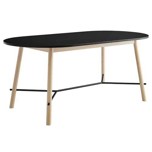 Infuse 71Inch Dining Table Oak Grain Accent Solid Wood Black Finish Modern Kitchen Room Entertaining Home Furniture Quality Stylish Elegant Durable Refined Versatile