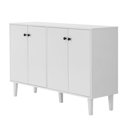 Sideboard Buffet Cabinet Kitchen Storage Cabinet Living Room 4 Doors Console Table (White)