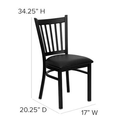 Hercules Series Vertical Back Metal Restaurant Chairs, Upholstered Armless Dining Chairs for Restaurants/Kitchens, Set of 2, Black