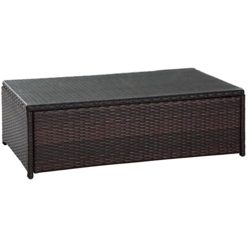 Outdoor Wicker Coffee Table, 44" Glass Top, Brown Finish, Steel Frame with UV-Resistant Resin Wicker, Tempered Glass, Durable Patio Furniture for Backyard or Garden Lounge Use