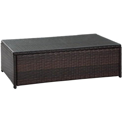 Outdoor Wicker Coffee Table, 44" Glass Top, Brown Finish, Steel Frame with UV-Resistant Resin Wicker, Tempered Glass, Durable Patio Furniture for Backyard or Garden Lounge Use