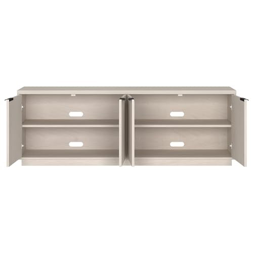 Fluted TV Stand for TVs up to 78" with 2 Ribbed Storage Cabinets and Adjustable Shelves for Living Room, Family Room, or Office, Beech White