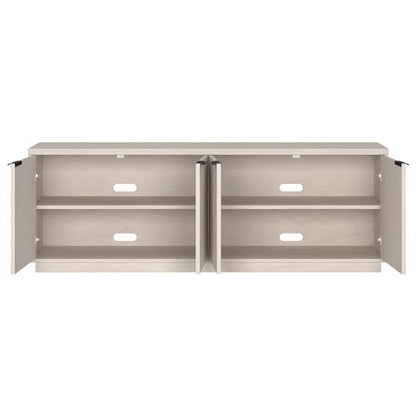 Fluted TV Stand for TVs up to 78" with 2 Ribbed Storage Cabinets and Adjustable Shelves for Living Room, Family Room, or Office, Beech White