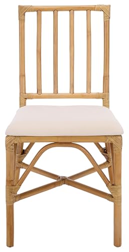 SAFAVIEH Furniture - Amal Set of 2 Dining Chairs - White & Honey Brown Wash - Upholstered Rattan Seating - Fully Assembled - Ideal for Dining Room, Kitchen, 17.7" Seat Height (ACH6535B-SET2)