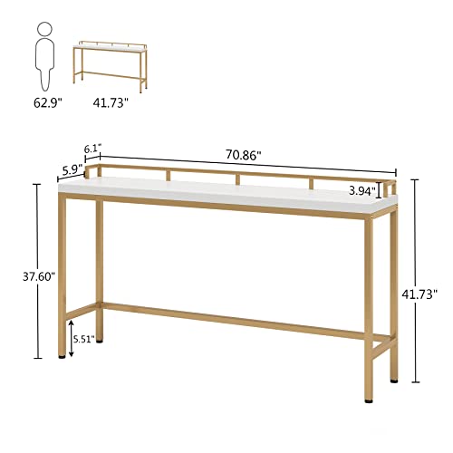 Tribesigns 70.9 inch Extra Long Sofa Table, Narrow Console Table Behind Couch, Modern Entryway Table Skinny Hallway Table for Living Room (White+Gold)
