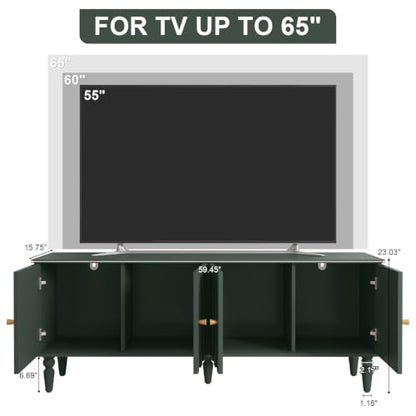 60" Mid-Centry Modern TV Stand with Storage, 4 Cabinet, Green, view 3