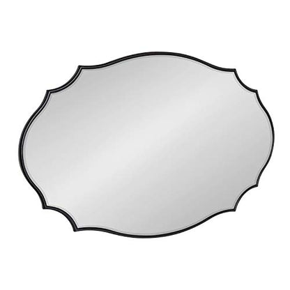 Leanna Glam Oval Mirror, 24 x 36, Black, Modern Scalloped Mirror for Wall