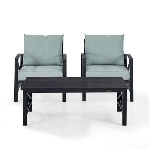 Crosley Furniture KO60012BZ-MI Kaplan Outdoor Metal 3-Piece Seating Set (2 Chairs and Coffee Table), Oiled Bronze with Mist Cushions