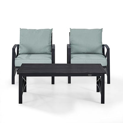 Crosley Furniture KO60012BZ-MI Kaplan Outdoor Metal 3-Piece Seating Set (2 Chairs and Coffee Table), Oiled Bronze with Mist Cushions