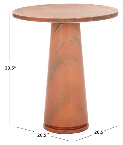 SAFAVIEH Furniture - Valentia Tall Marble Accent Table - Coral - Marble Top - Glam Stone Pedestal Design - Ideal for Living Room, Entryway, Dining Room, 20.5" W x 20.5" D x 23.5" H (SFV9703H)
