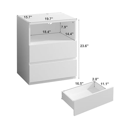 (Set of 2) End Table with Fast USB C Charging Station, Sofa Side Table with 2 Drawers, Large Storage Modern Wood Storage Cabinet for Living Room,Bedroom,Office, White