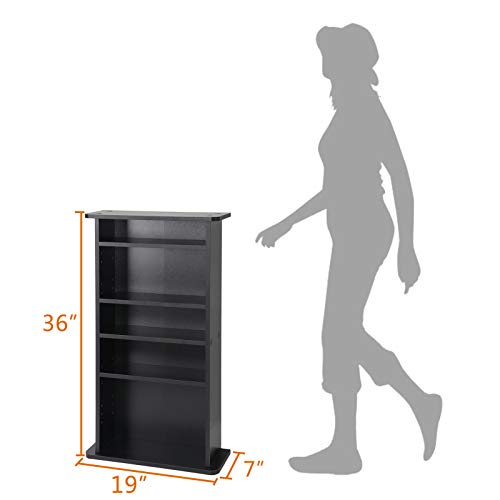 5 Tier DVD cd Storage DVD Shelf Adjustable Bookshelf Bookcase Media Storage Organizer Cabinet for CDs, Books, Video Games, Arts