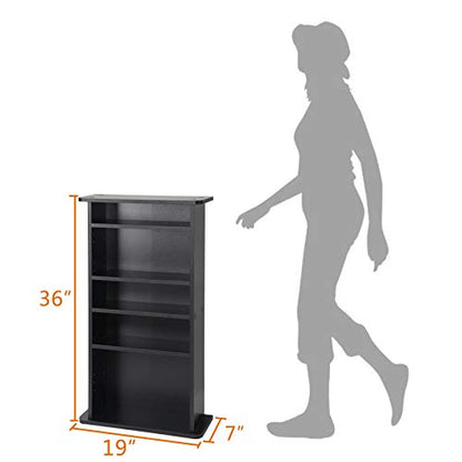 5 Tier DVD cd Storage DVD Shelf Adjustable Bookshelf Bookcase Media Storage Organizer Cabinet for CDs, Books, Video Games, Arts