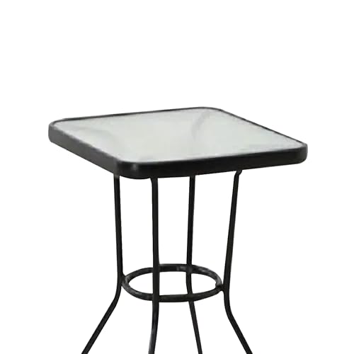 Sunny Isles 24 Inch Outdoor Patio Bistro Dining Table Backyard Squared Furniture with Tempered Glass Tabletop, Black