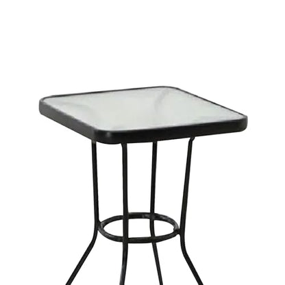 Sunny Isles 24 Inch Outdoor Patio Bistro Dining Table Backyard Squared Furniture with Tempered Glass Tabletop, Black