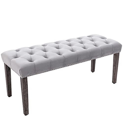 Button-Tufted Ottoman Bench, Upholstered Bedroom Benches Velvet Footrest Stool Accent Bench for Entryway Dining Room Living Room Bedroom End of Bed, Gray