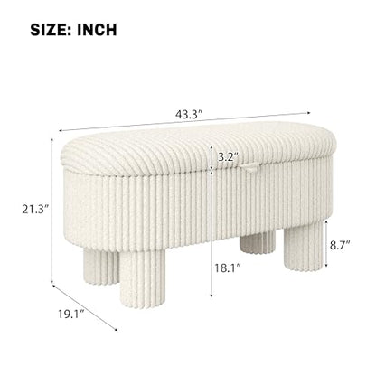 Camden Ottoman with Storage, Corduroy Upholstered Lift-Top Foot Stools Bench with Hidden Compartment for Bedroom, Living Room, Entryway, Modern Small Space Furniture, Beige