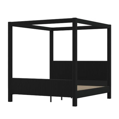 Queen Size Upholstered Canopy Bed with Padded Headboard & Footboard, Black, view 8