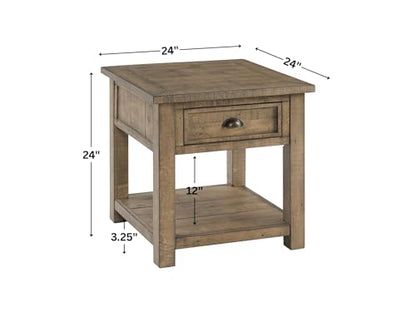 Monterey Farmhouse Rustic End Table, Solid Pine Wood Coastal Side Table with Drawer and Shelf. Reclaimed Natural.