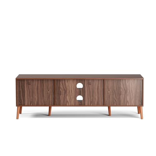 TV Stand with Rattan Doors for TVs up to 65", Mid-Century, Walnut, view 7