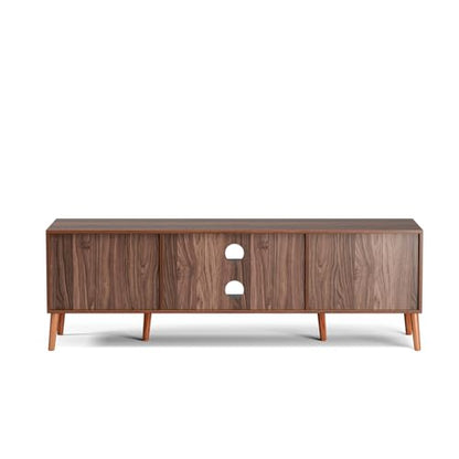 TV Stand with Rattan Doors for TVs up to 65", Mid-Century, Walnut, view 7