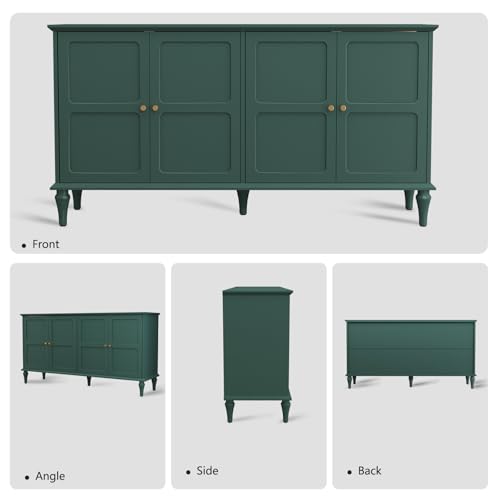 58'' Mid-Century Modern Buffet Storage Cabinet with 4 Doors and Adjustable Shelves, Accent Style Sideboard for Entryway, Dining Room, Living Room, Green