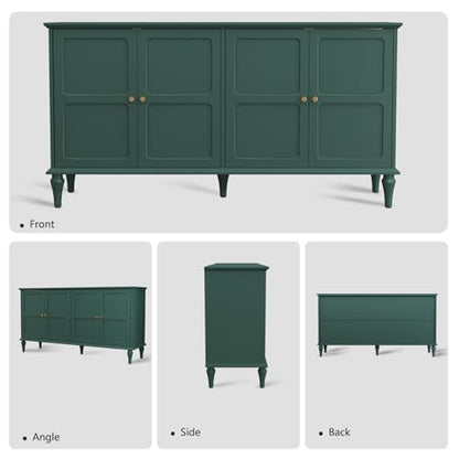 58'' Mid-Century Modern Buffet Storage Cabinet with 4 Doors and Adjustable Shelves, Accent Style Sideboard for Entryway, Dining Room, Living Room, Green