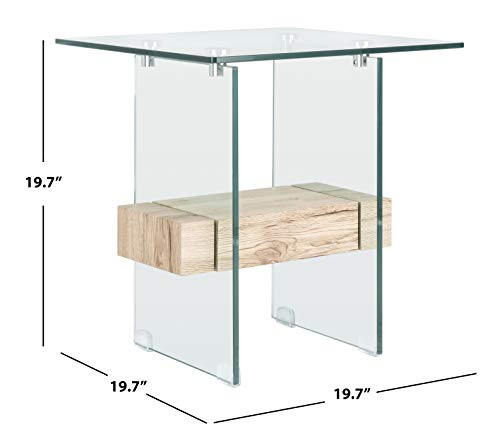 SAFAVIEH Home Collection – Kayley Modern Glass Accent Table with Natural Shelf, Clean-Lined Side Table for Living Room or Bedroom (ACC7001A)