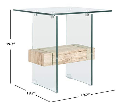 SAFAVIEH Home Collection – Kayley Modern Glass Accent Table with Natural Shelf, Clean-Lined Side Table for Living Room or Bedroom (ACC7001A)