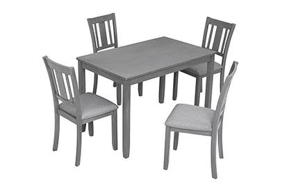 LUMISOL 5-Piece Modern Dining Set, Rectangular Wooden Kitchen Table with 4 Upholstered Chairs for Kitchen, Dining Room, Living Room, Grey