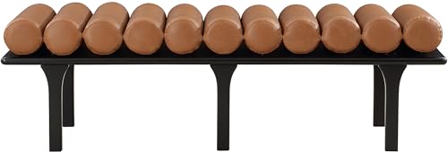 Meridian Furniture 22008Cognac Landon Collection Art Deco Bench with Soft Vintage Cognac Vegan Leather and Solid Wood with Black Finish, 60.5" W x 19.5" D x 18.5" H, Cognac