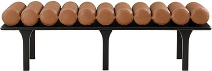 Meridian Furniture 22008Cognac Landon Collection Art Deco Bench with Soft Vintage Cognac Vegan Leather and Solid Wood with Black Finish, 60.5" W x 19.5" D x 18.5" H, Cognac