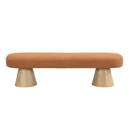 Dining Bench for Dining Room, Upholstered Bedroom End of Bed Entryway Bench, Boucle Ottoman for Living Room, 64" L Stool Top Wood Leg 300 LBS Weight Capacity, Orange