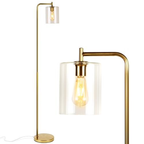 Elizabeth LED Floor lamp, Tall Lamp with Glass Shade & Edison Bulb, Industrial Lamp for Living Rooms & Offices, Vintage Standing Lamp for Bedroom in Farmhouse or Rustic Style - Gold