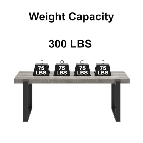 Modern Coffee Table, Rustic Wood and Metal Center Table, Retro Small Cocktail Tea Table for Living Room, Light Grey, 44 Inch