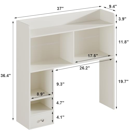 Desktop Bookshelf, 36.4" DormDesk Hutch with 5 Shelves, view 3