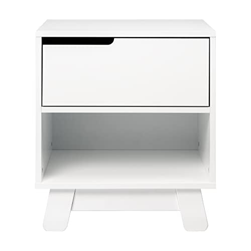 Babyletto Hudson Nightstand with USB Port in White, 1 Drawer and Storage Cubby