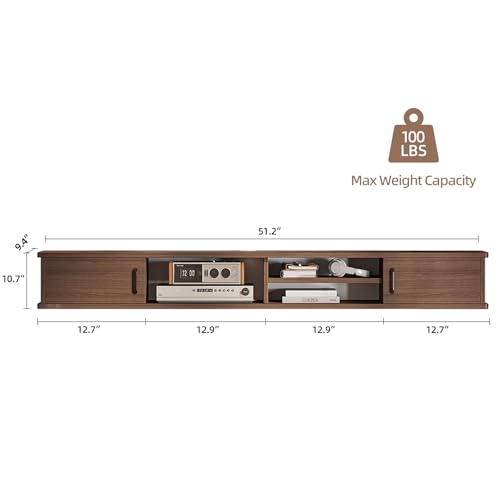 51'' Floating TV Stand with Doors & Open Cabinets,Walnut, view 3