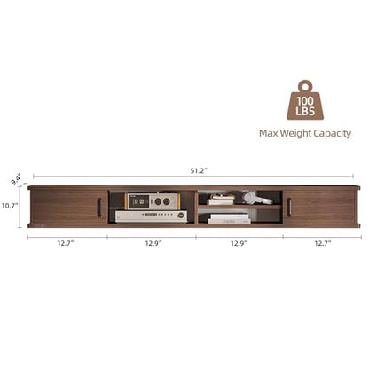 51'' Floating TV Stand with Doors & Open Cabinets,Walnut, view 3