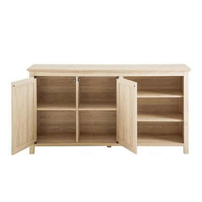 Modern Wood Grooved Buffet Sideboard with Open Storage Entryway Serving Storage Cabinet Doors Dining Room Console, 58 Inch, Birch