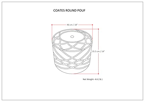 Coates Round Pouf - 18 inch Wide Handwoven Cotton Macrame Ottoman in Cream, Boho Footstool, Decorative Pouf or Extra Seating for Living Room, Bedroom, or Kids Room, Assembled
