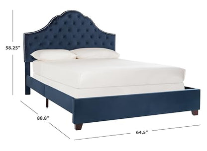 Home Beckham Contemporary Navy Velvet Bed, Full