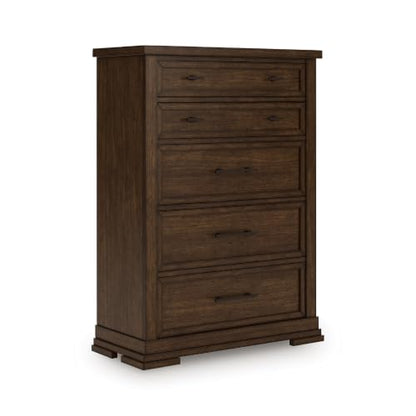 Signature Design by Ashley Taffenbrook Farmhouse Chest of Drawers, 58-Inch Tall Dresser for Bedroom, Hardwood Solids, Mango Wood Veneer, and MDF Substrate, Medium Brown